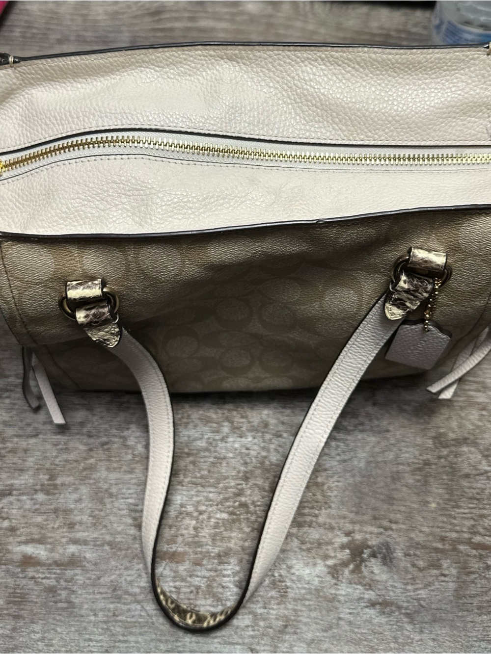 Coach Marian Tote Beige & White Sig Canvas with Snake-Print Handles/w wallet inc - Picture 13 of 16